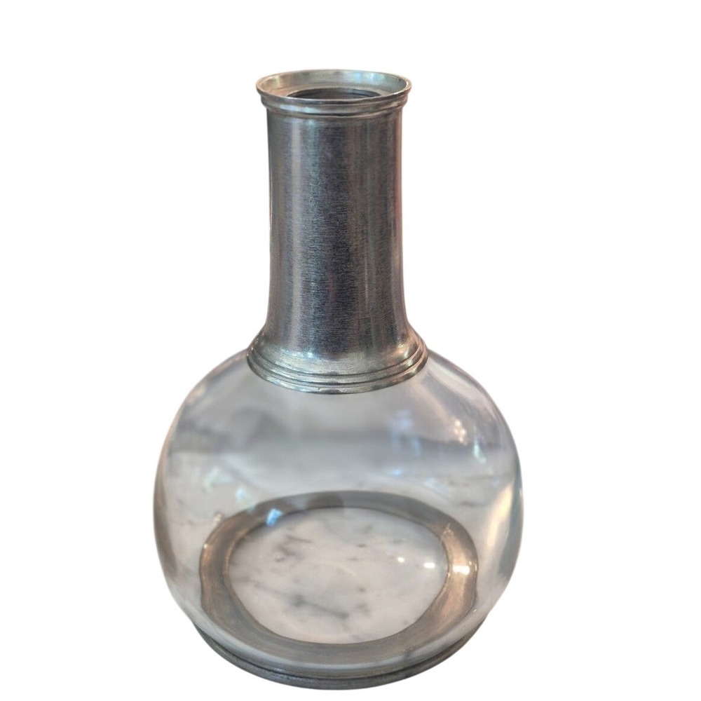 Danish MCM‑Style Glass Decanter Pewter Trim Round Marked 95 – Excellent